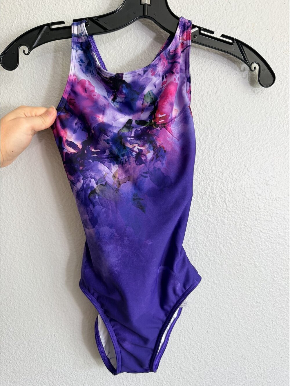 Balera Purple Watercolor Print Cross Back Tank Leotard Girls Size MC Mesh Back